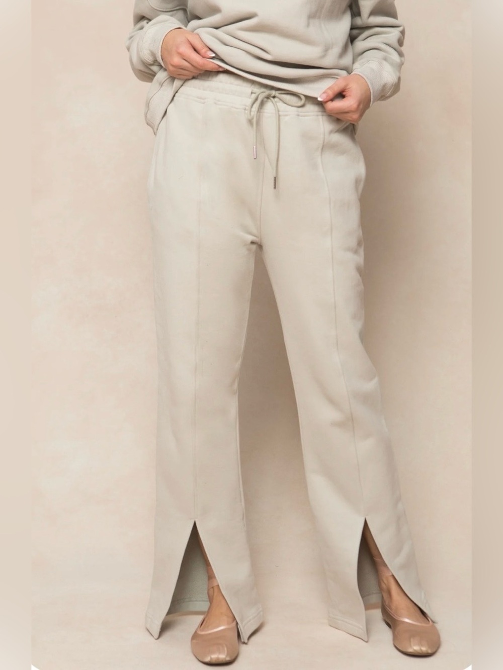 Ivy City Co Split-Hem Knit Pull-On Pants Light Sage